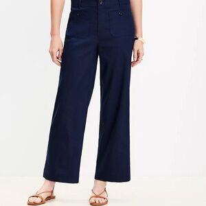 LOFT Palmer Wide Leg Crop Trousers - Navy - Size 4P
